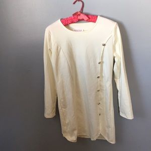 Button detailed Cream long sleeved Mini dress